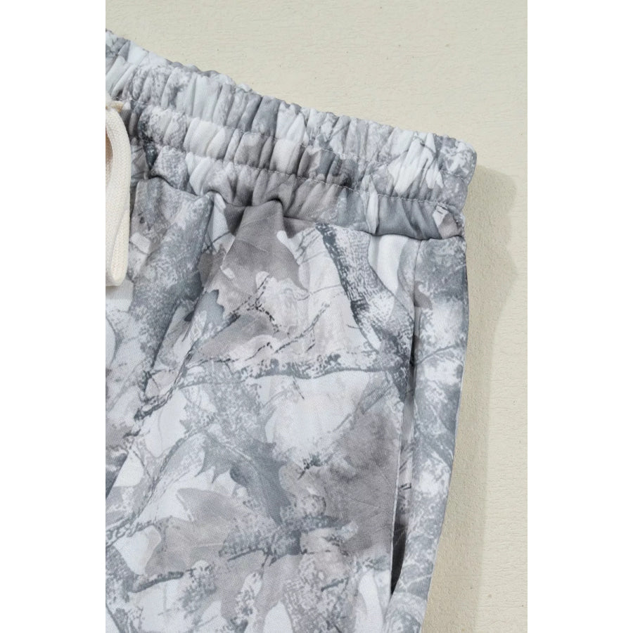 Abstract Woodland Camo Print Baggy Pullover Drawstring Shorts Set Apparel and Accessories