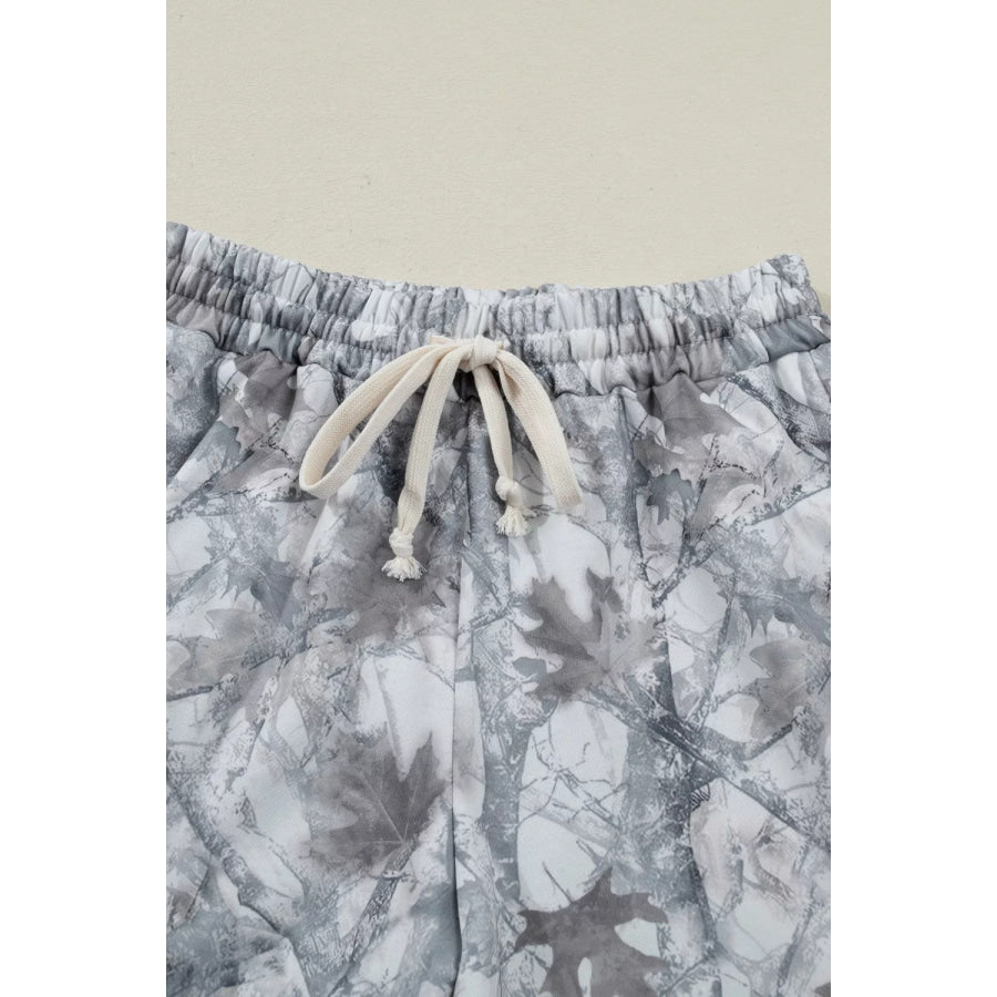 Abstract Woodland Camo Print Baggy Pullover Drawstring Shorts Set Apparel and Accessories