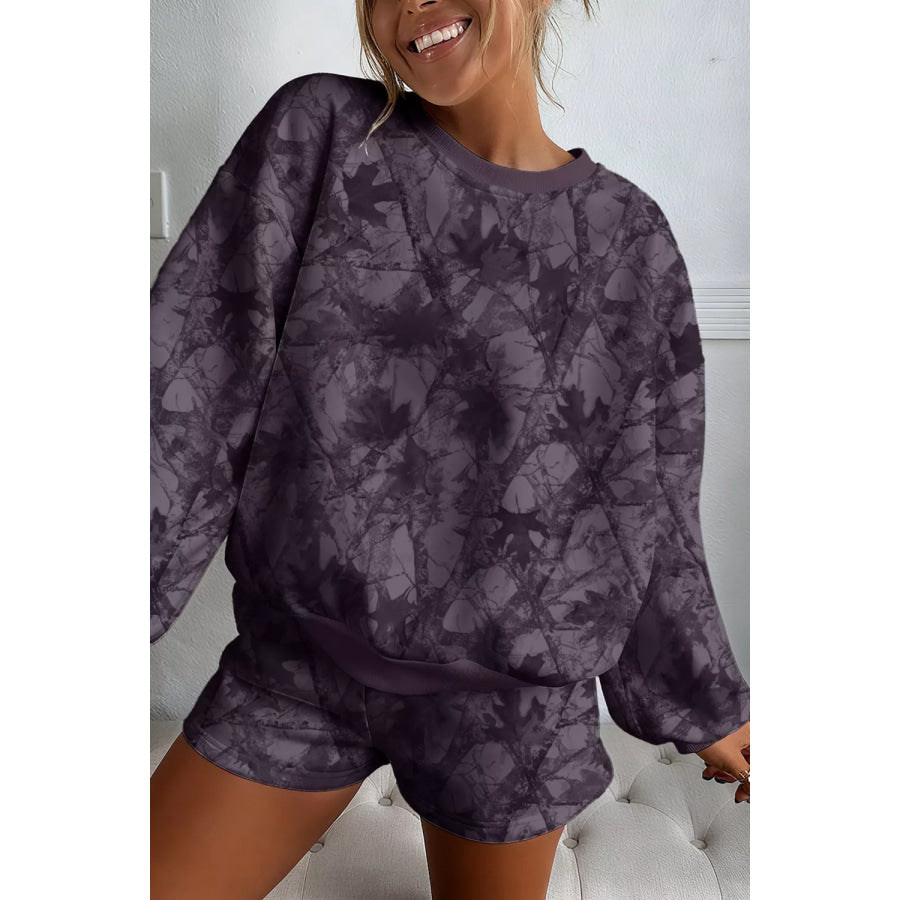 Abstract Woodland Camo Print Baggy Pullover Drawstring Shorts Set Apparel and Accessories