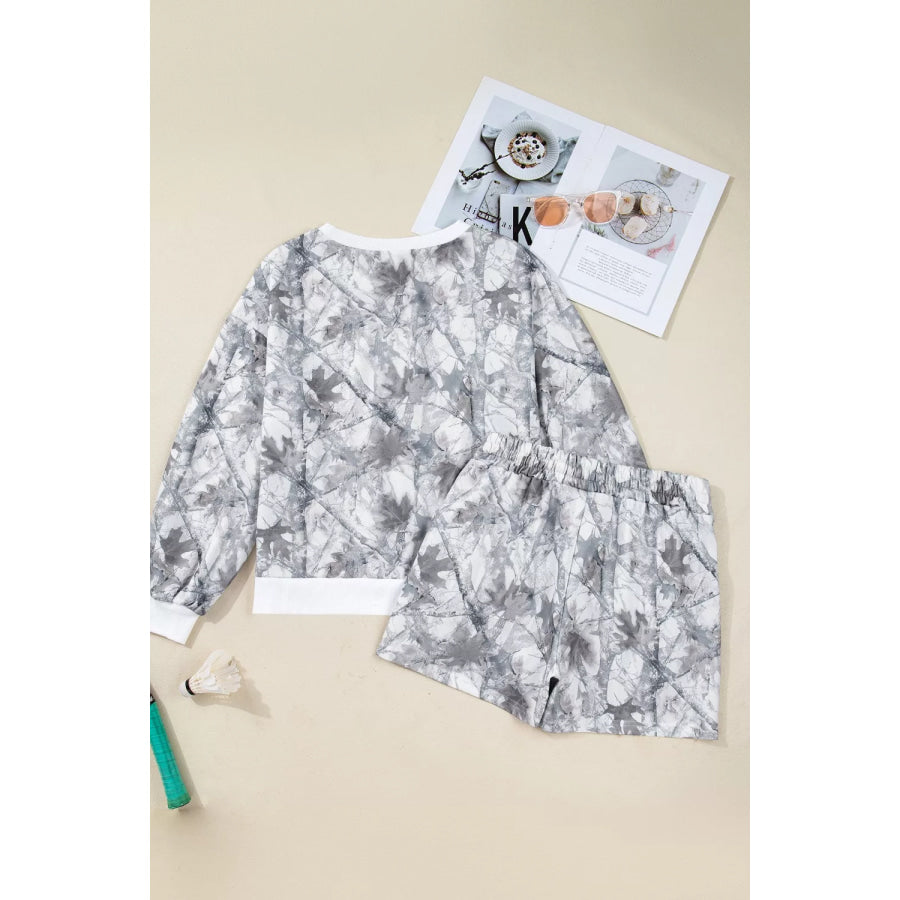 Abstract Woodland Camo Print Baggy Pullover Drawstring Shorts Set Apparel and Accessories