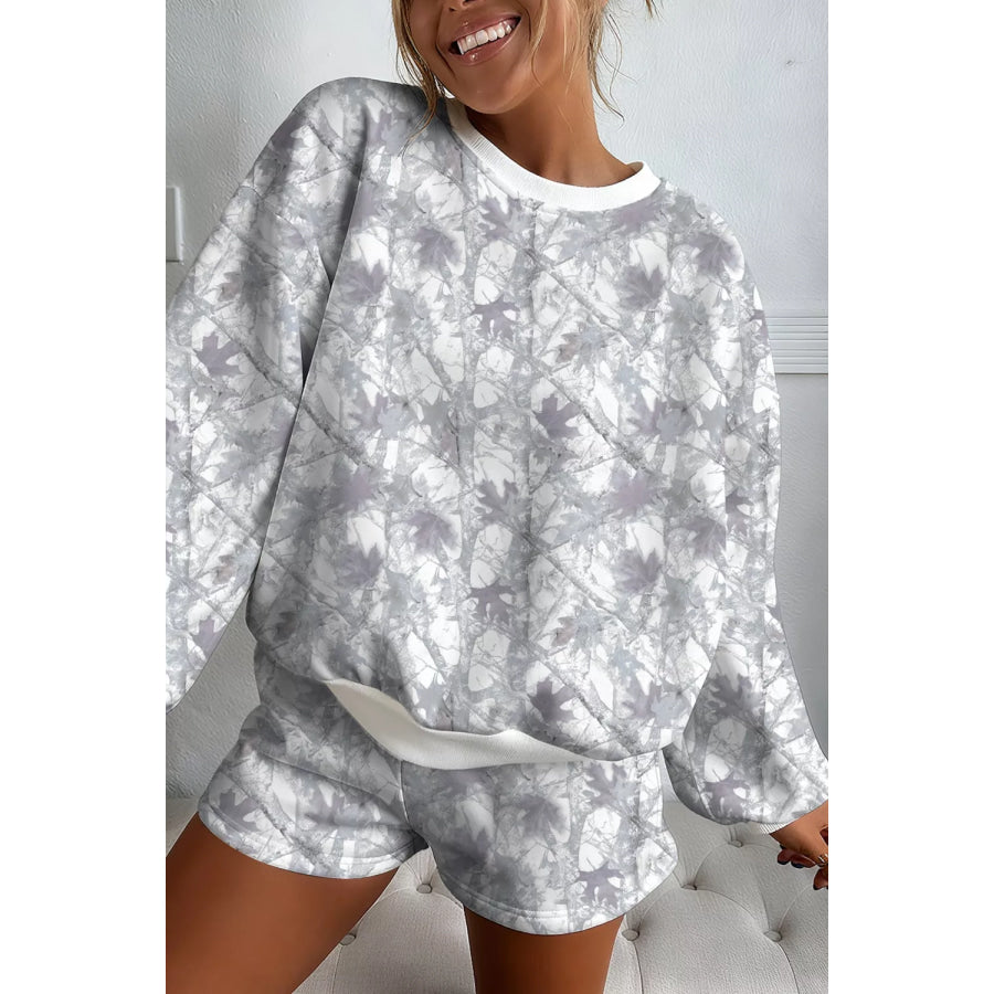 Abstract Woodland Camo Print Baggy Pullover Drawstring Shorts Set Apparel and Accessories