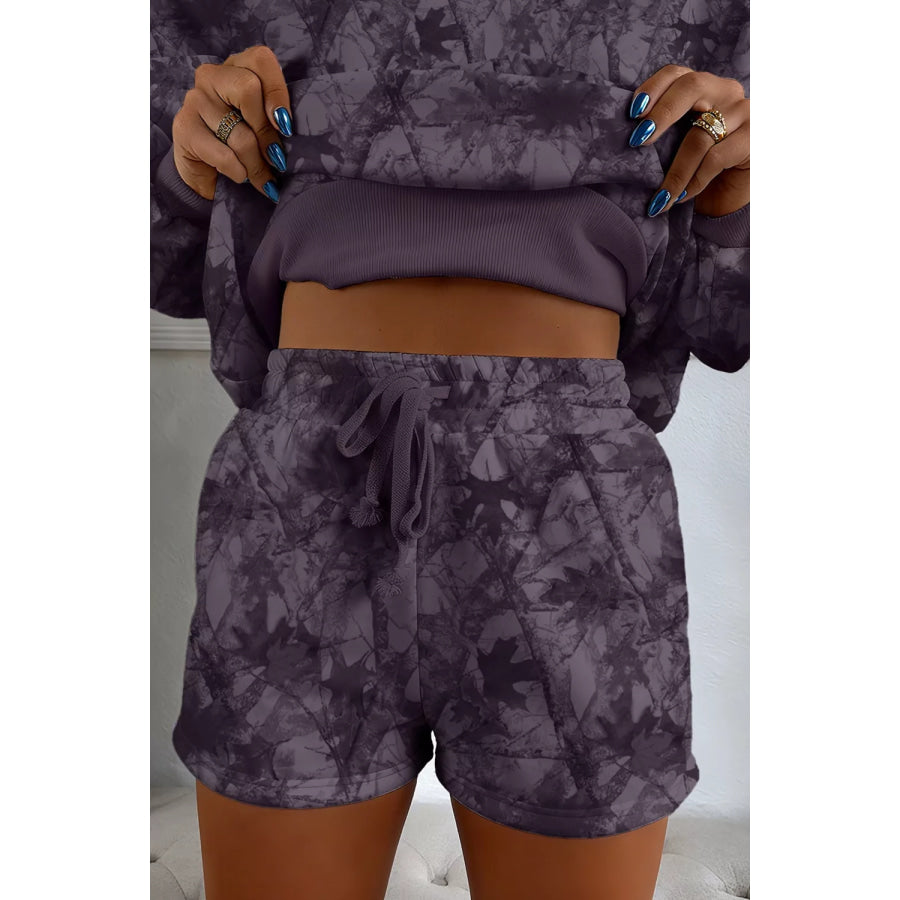 Abstract Woodland Camo Print Baggy Pullover Drawstring Shorts Set Apparel and Accessories