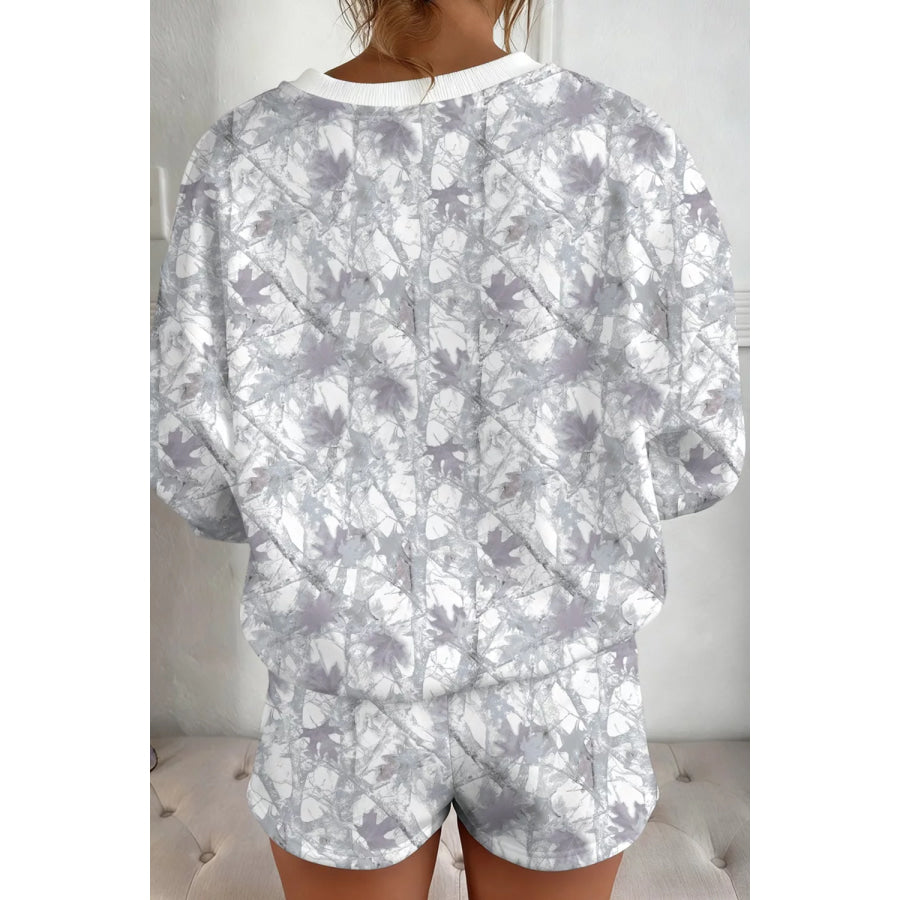 Abstract Woodland Camo Print Baggy Pullover Drawstring Shorts Set Apparel and Accessories