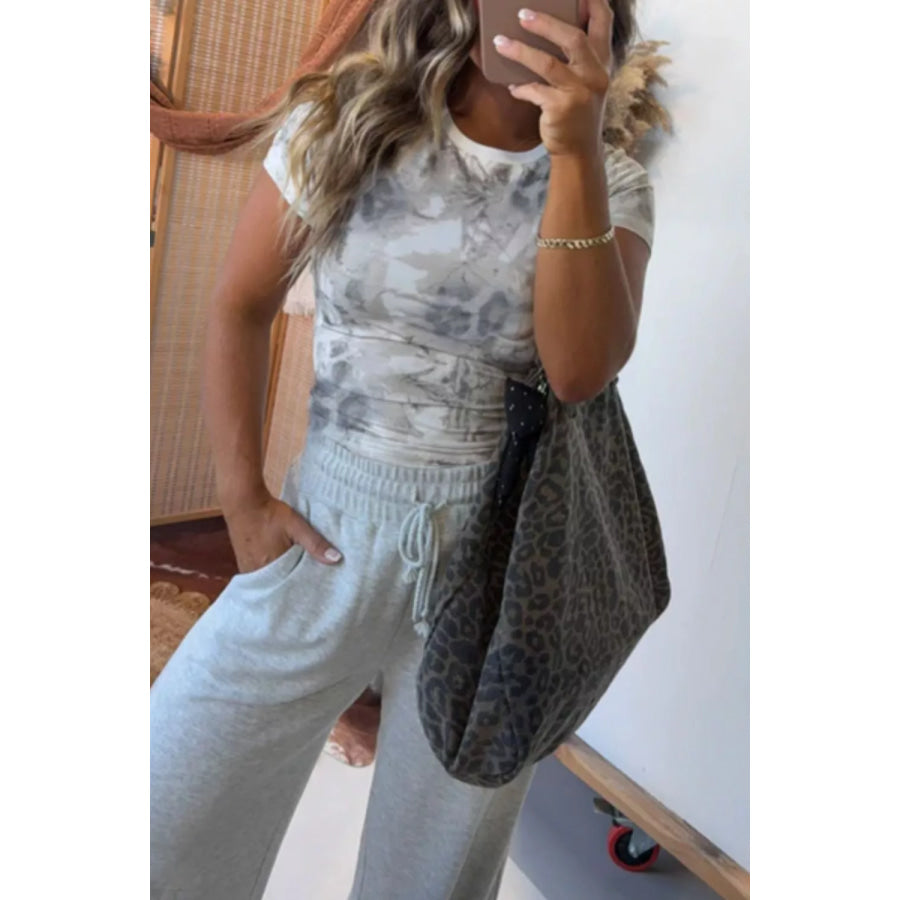 Abstract Woodland Print Slim Fitted T Shirt Light Gray / S Apparel and Accessories