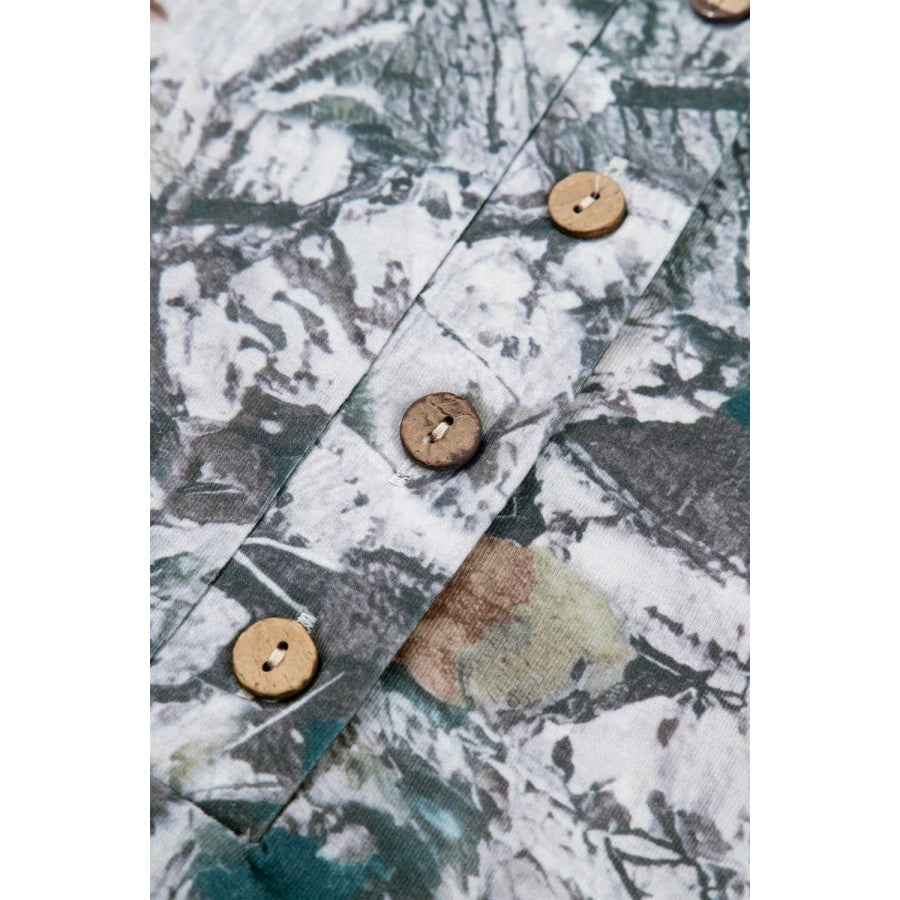 Abstract Woodland Print Tunic Henley T Shirt Apparel and Accessories
