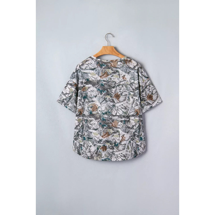 Abstract Woodland Print Tunic Henley T Shirt Apparel and Accessories