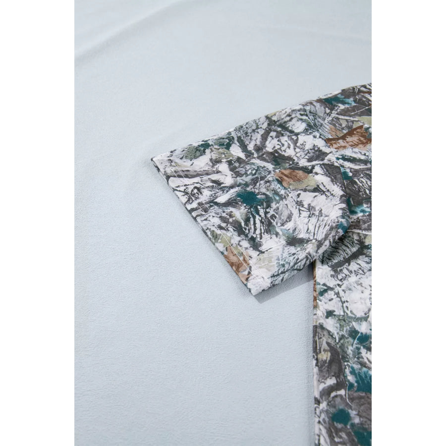 Abstract Woodland Print Tunic Henley T Shirt Apparel and Accessories
