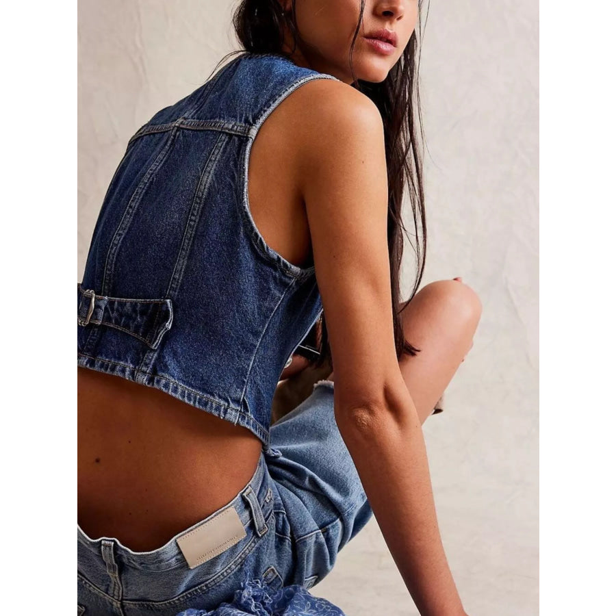 Acid Wash Button Up Denim Vest Apparel and Accessories