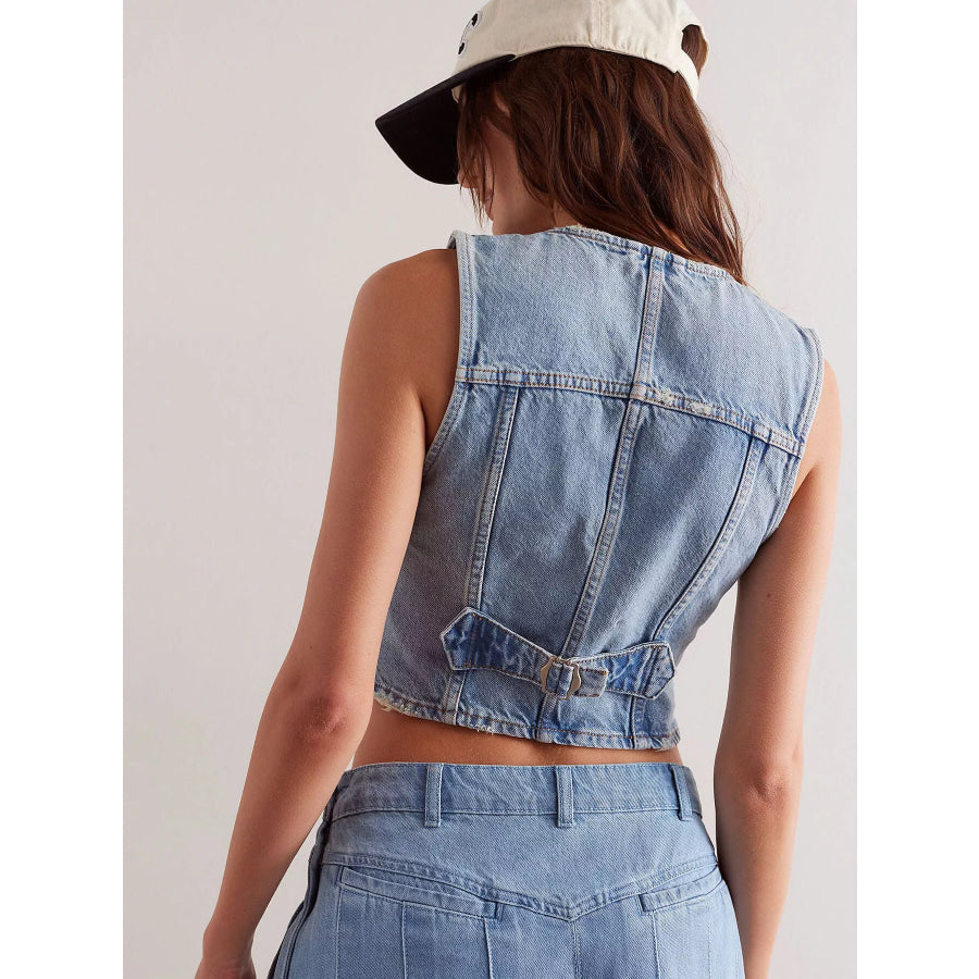Acid Wash Button Up Denim Vest Apparel and Accessories