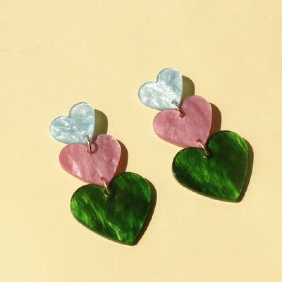Acrylic Heart Dangle Earrings Mid Green / One Size Apparel and Accessories