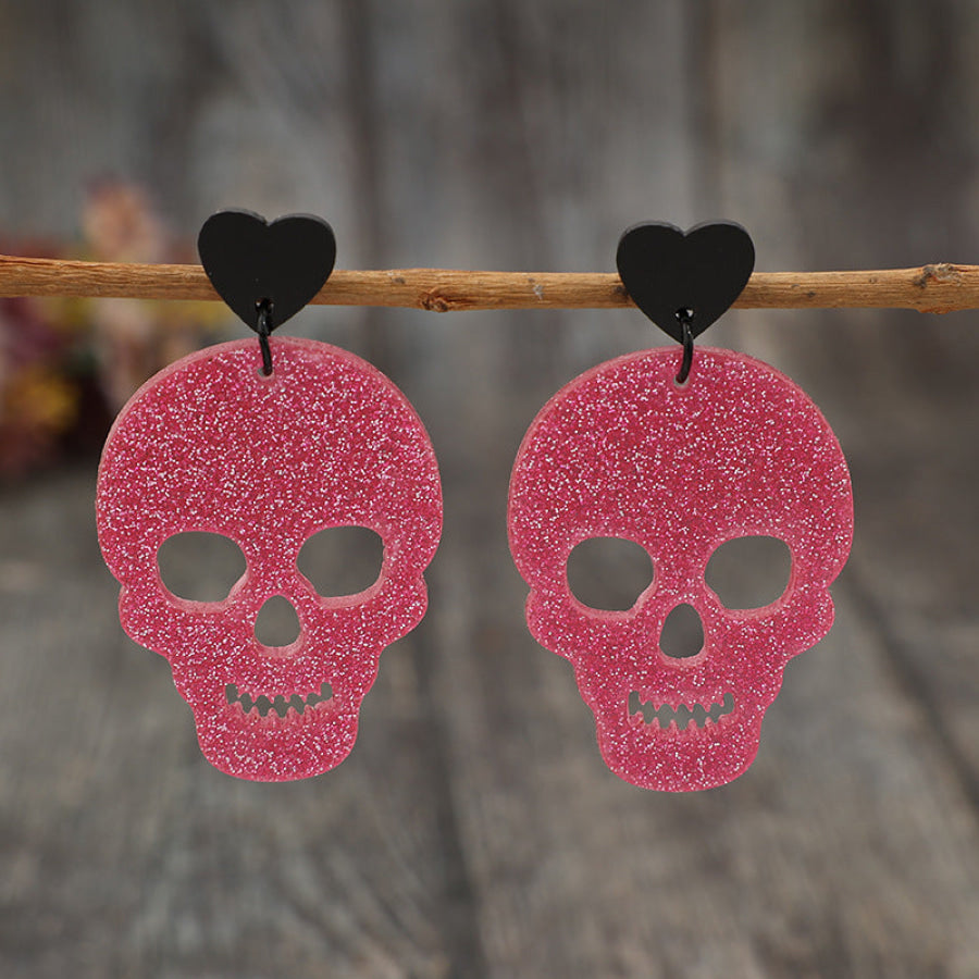 Acrylic Skeleton &amp; Heart Earrings Deep Rose / One Size Apparel and Accessories