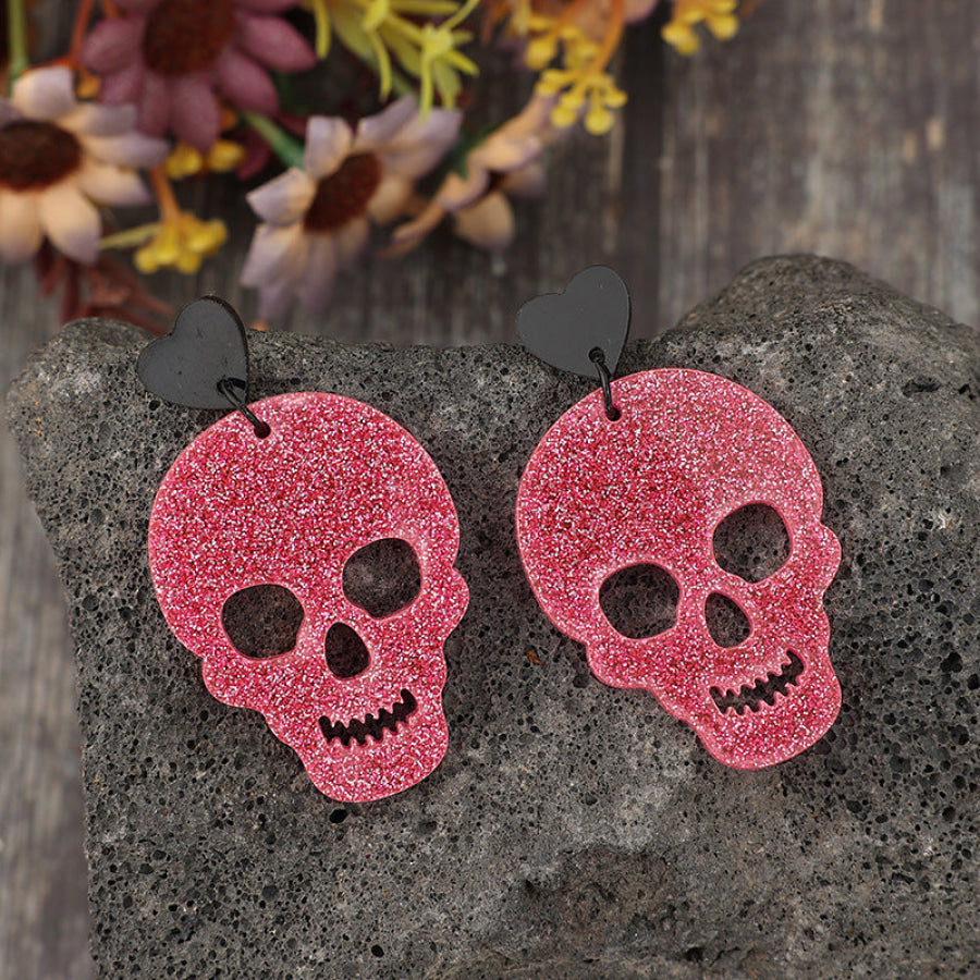 Acrylic Skeleton &amp; Heart Earrings Deep Rose / One Size Apparel and Accessories