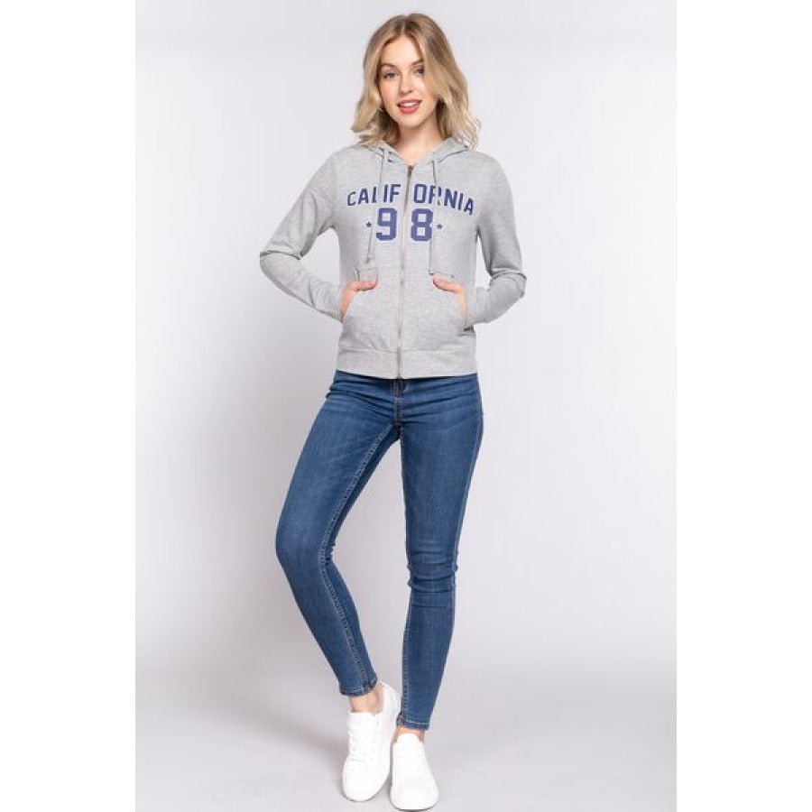 ACTIVE BASIC CALIFORNIA Zip Up Drawstring Long Sleeve Hoodie Apparel and Accessories