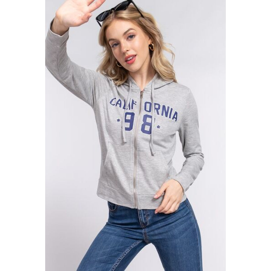 ACTIVE BASIC CALIFORNIA Zip Up Drawstring Long Sleeve Hoodie Apparel and Accessories
