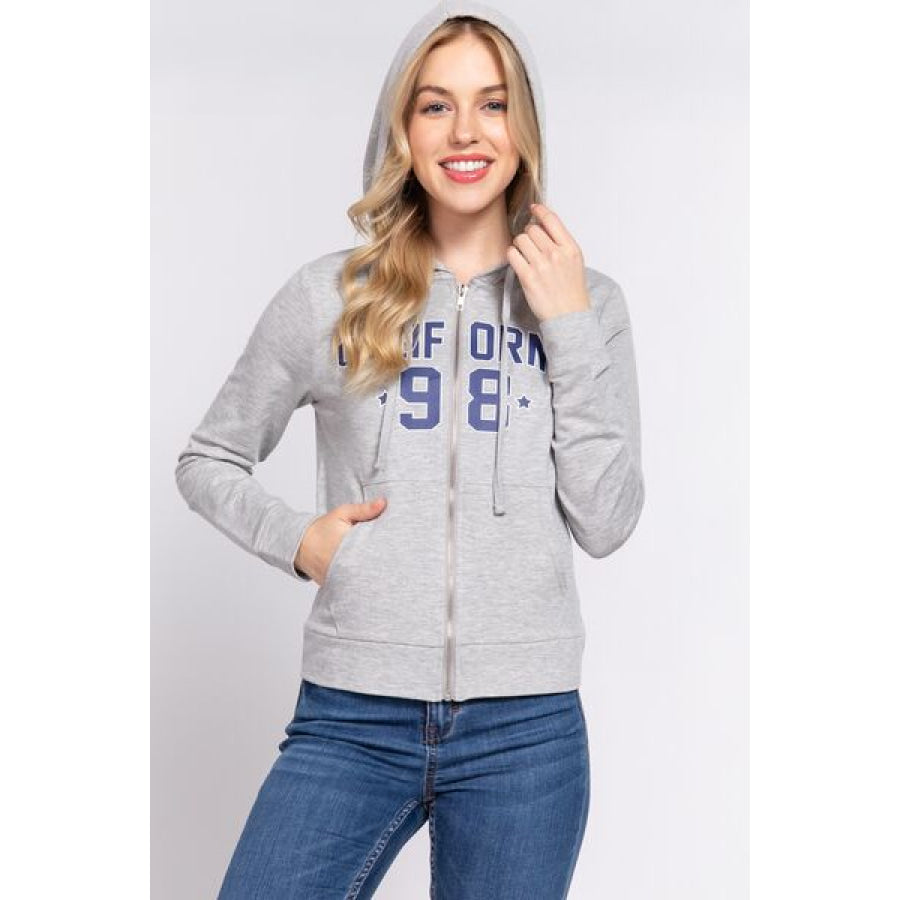 ACTIVE BASIC CALIFORNIA Zip Up Drawstring Long Sleeve Hoodie H Grey/Navy / S Apparel and Accessories