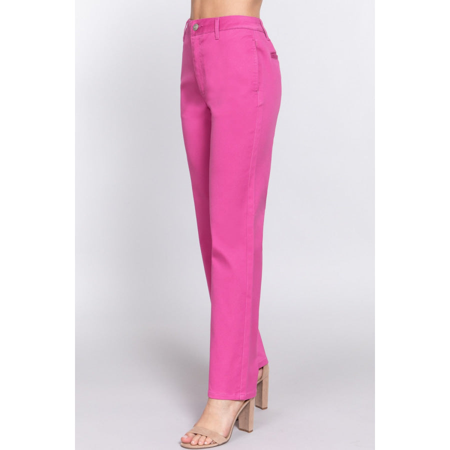 ACTIVE BASIC High Waist Straight Twill Pants Apparel and Accessories