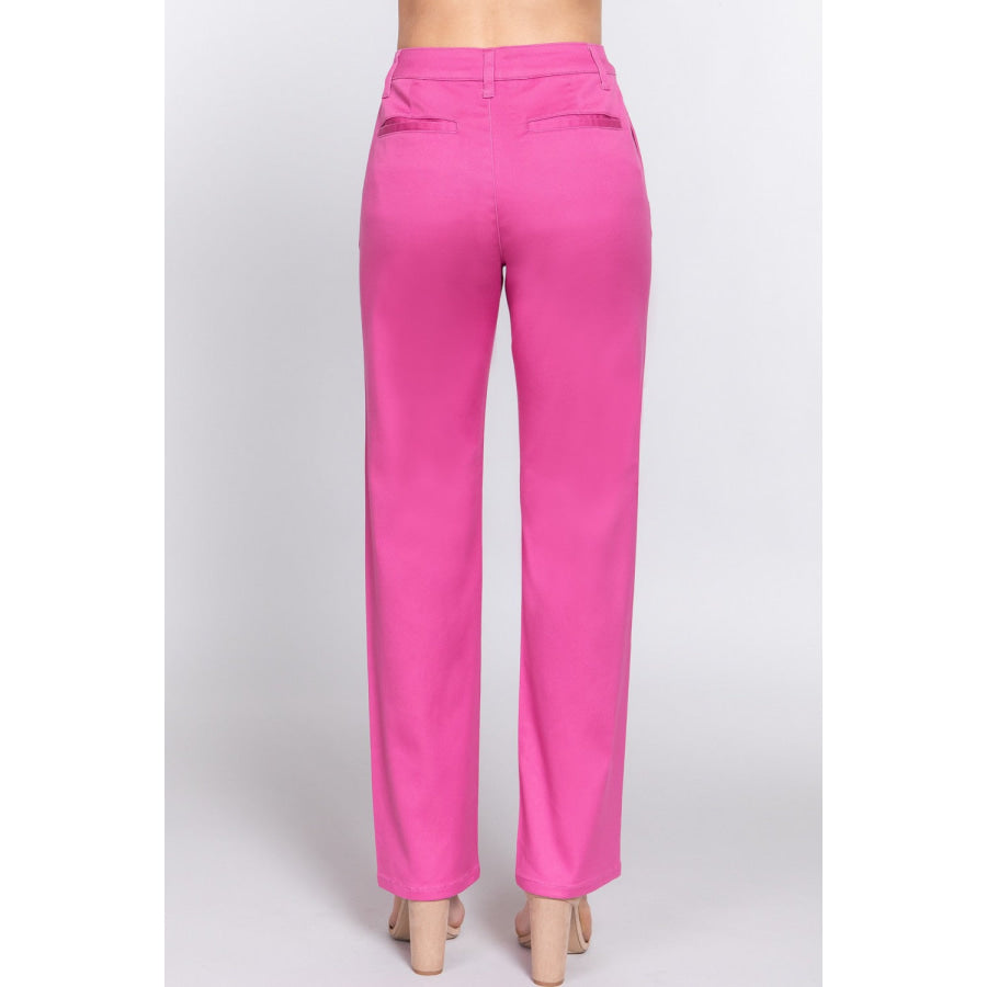 ACTIVE BASIC High Waist Straight Twill Pants PINK / S Apparel and Accessories