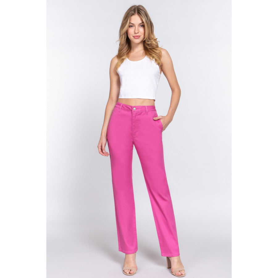 ACTIVE BASIC High Waist Straight Twill Pants Apparel and Accessories