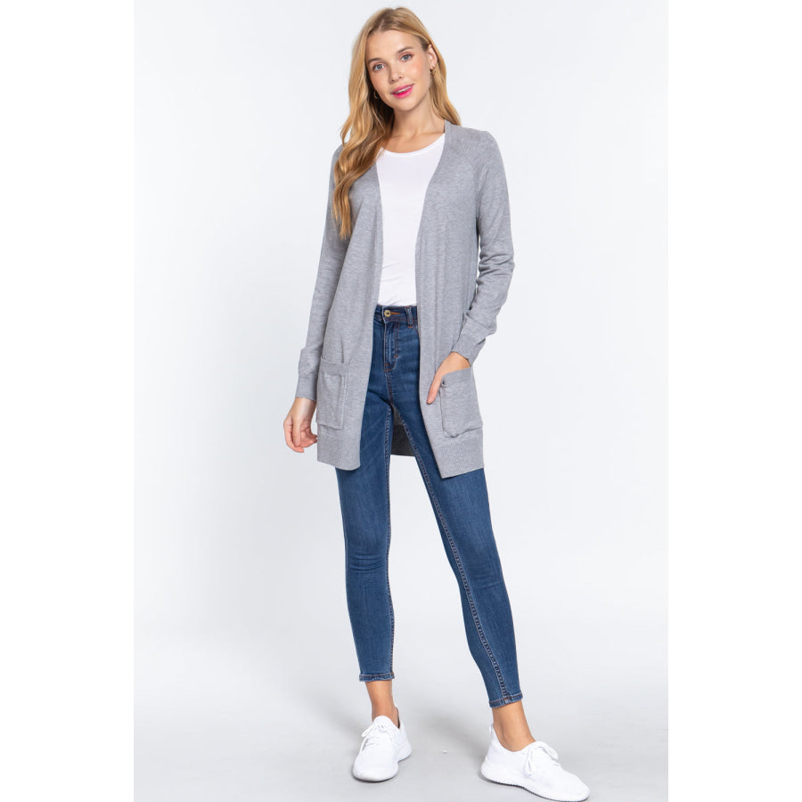 ACTIVE BASIC Open Front Long Sleeve Cardigan Apparel and Accessories