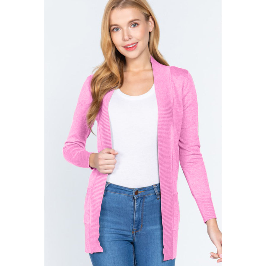 ACTIVE BASIC Ribbed Trim Open Front Cardigan Apparel and Accessories