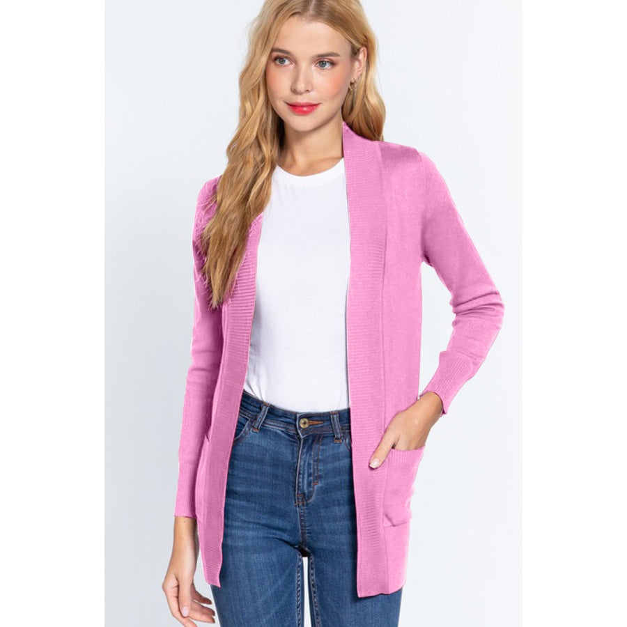 ACTIVE BASIC Ribbed Trim Open Front Cardigan Apparel and Accessories