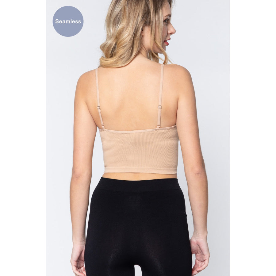 ACTIVE BASIC Round Neck Crop Rib Seamless Cami Apparel and Accessories