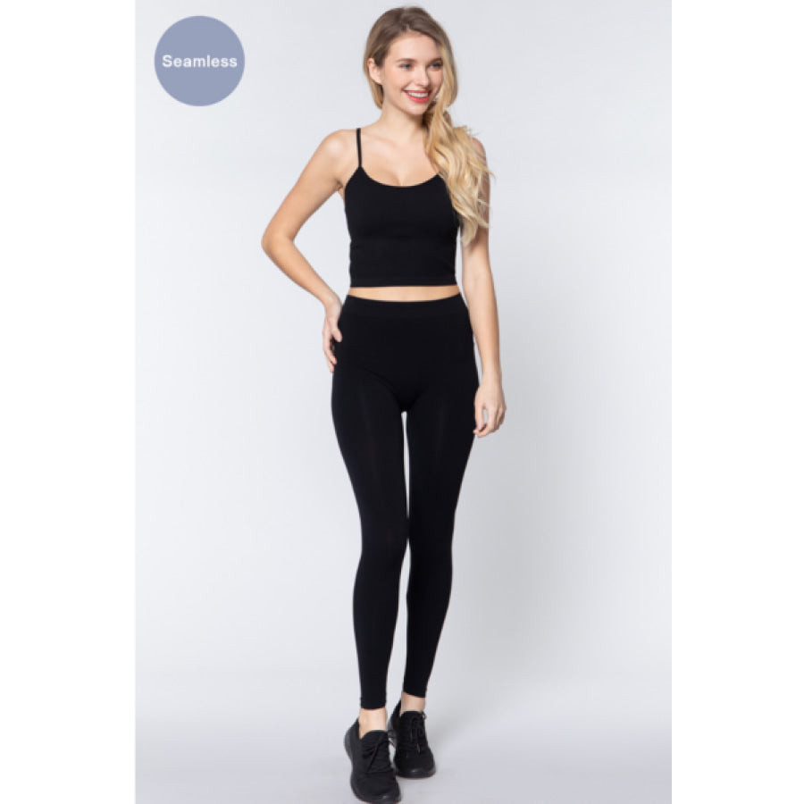 ACTIVE BASIC Round Neck Crop Rib Seamless Cami Apparel and Accessories