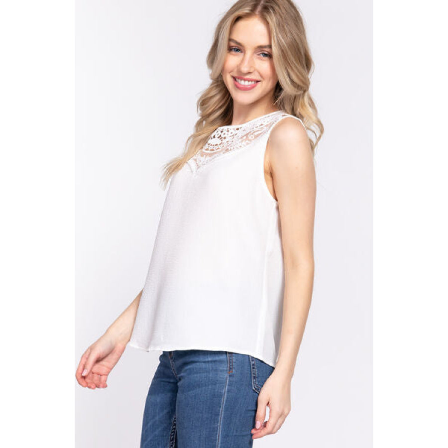 ACTIVE BASIC Round Neck Lace Patch Texture Tank Apparel and Accessories