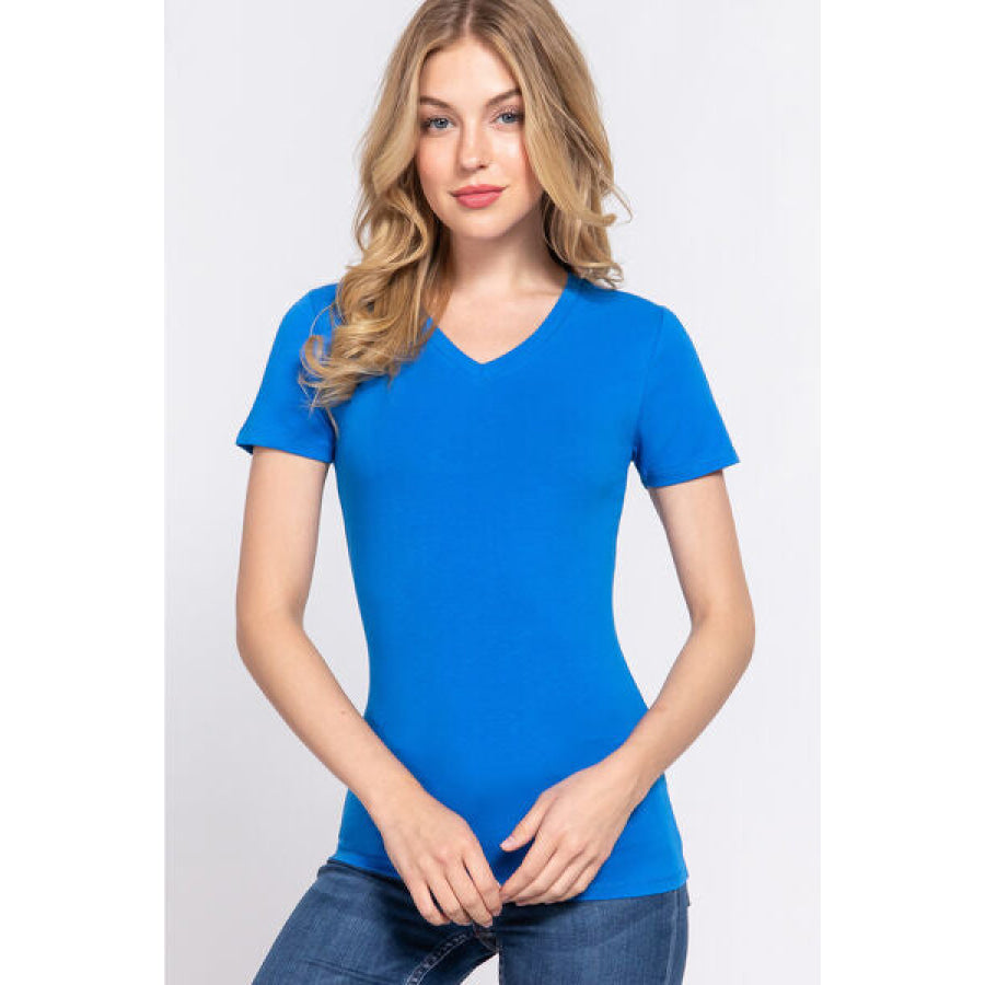 ACTIVE BASIC V - Neck Short Sleeve T - Shirt DEEP BLUE / S Apparel and Accessories