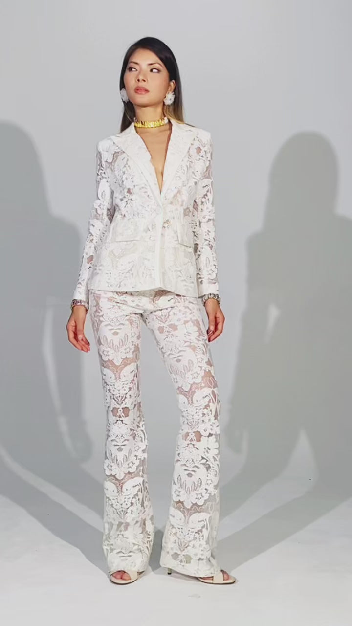 Carie Sequin Floral Lace Set White
