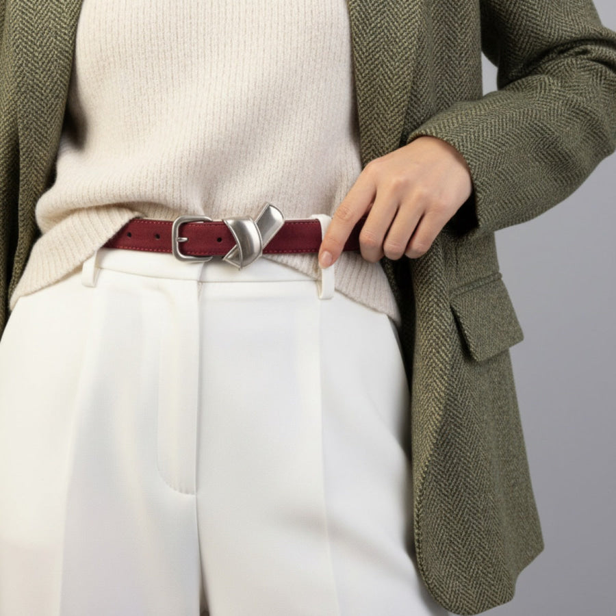 Adjustable Buckle Skinny Belt Red / One Size Apparel and Accessories