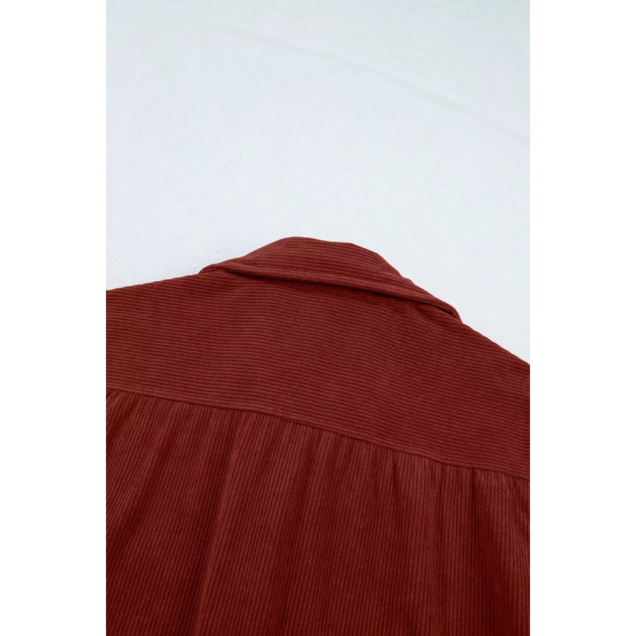 Adjustable Cuff Long Sleeve Corduroy Shirt Apparel and Accessories