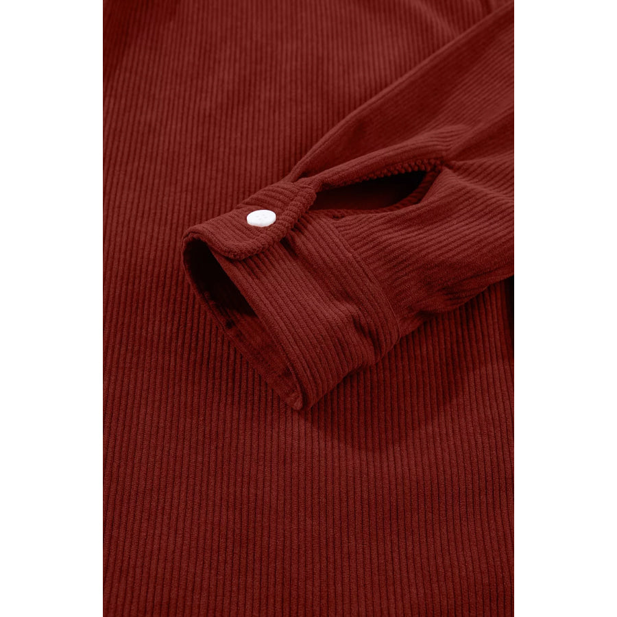 Adjustable Cuff Long Sleeve Corduroy Shirt Apparel and Accessories