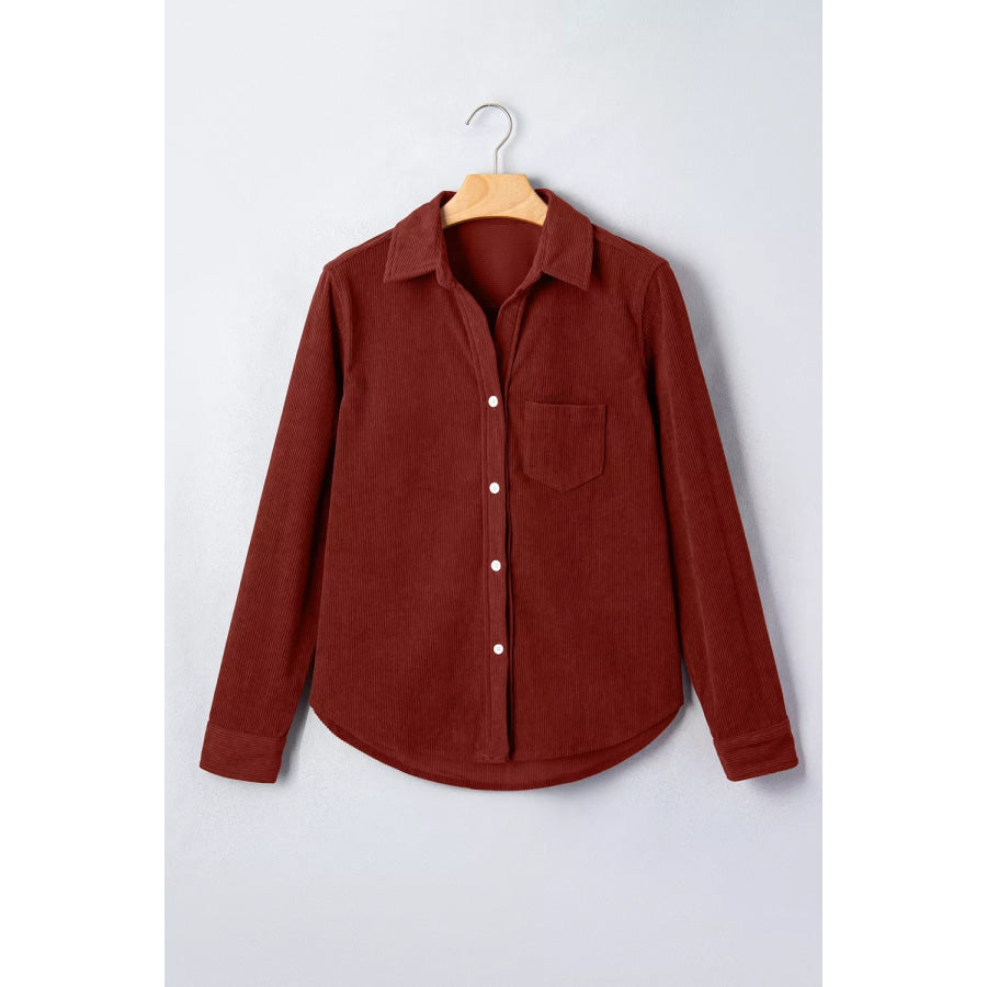 Adjustable Cuff Long Sleeve Corduroy Shirt Apparel and Accessories