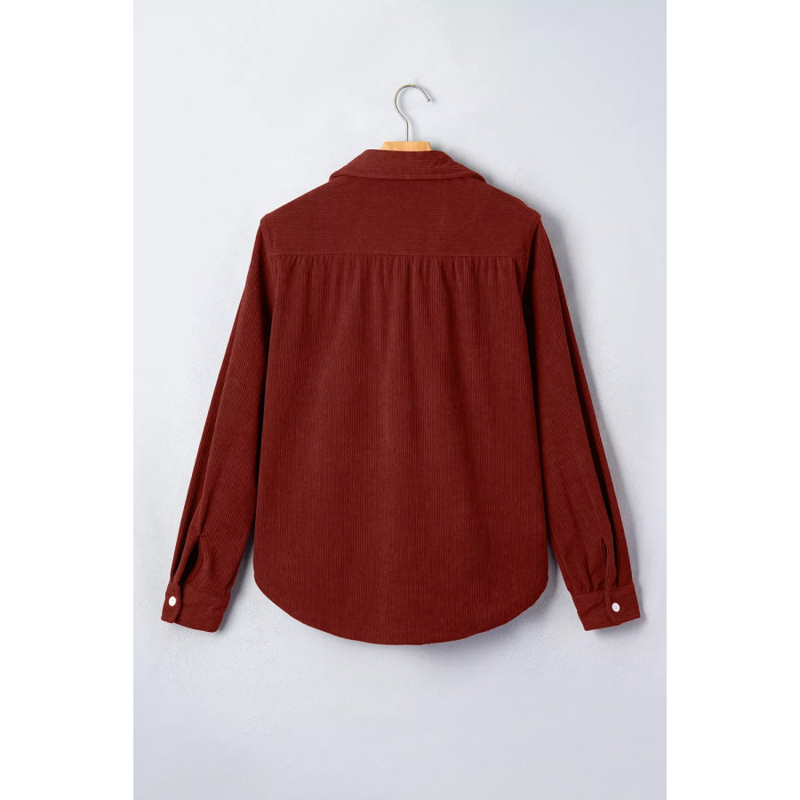 Adjustable Cuff Long Sleeve Corduroy Shirt Apparel and Accessories