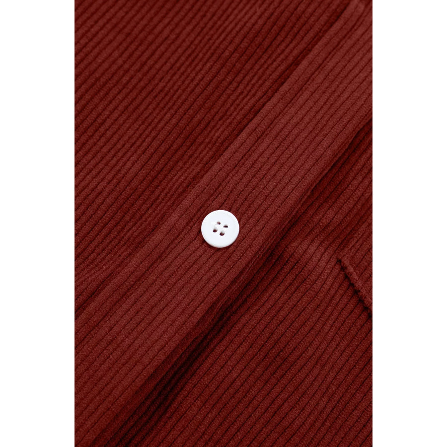 Adjustable Cuff Long Sleeve Corduroy Shirt Apparel and Accessories