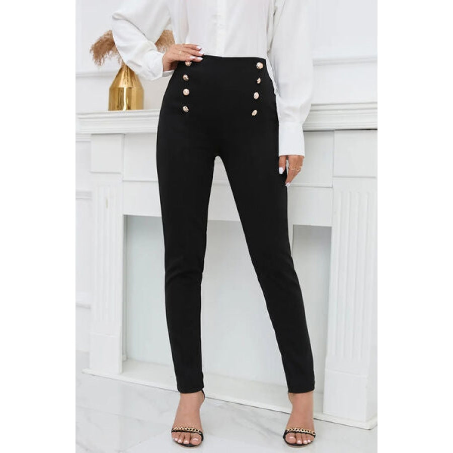 Adjustable Elastic Waist Slim Pants Black / S Apparel and Accessories