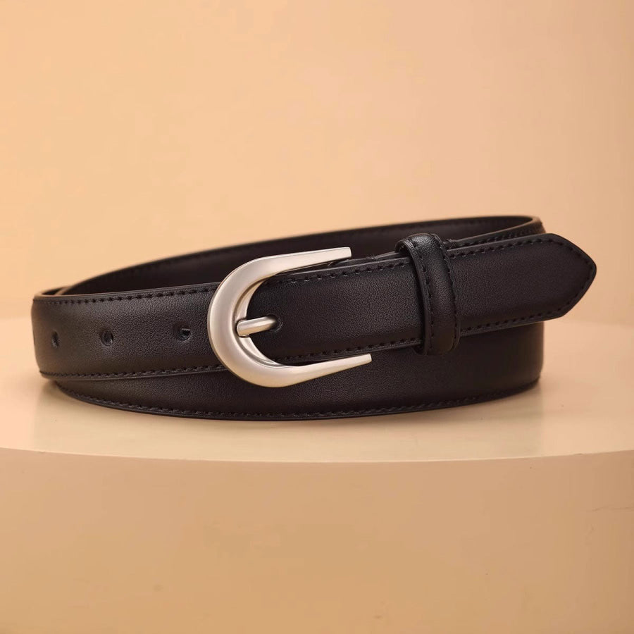 Adjustable Fit Buckle Leather Belt Black / One Size Apparel and Accessories