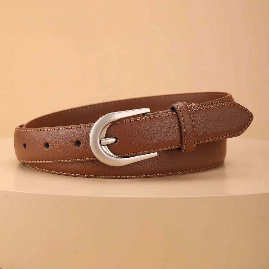 Adjustable Fit Buckle Leather Belt Brown / One Size Apparel and Accessories