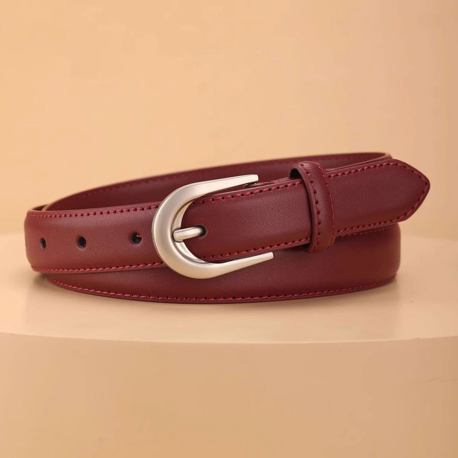 Adjustable Fit Buckle Leather Belt Red / One Size Apparel and Accessories