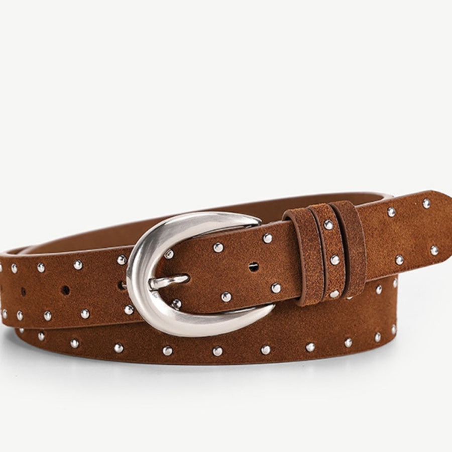 Adjustable Fit Studded Belt Brown / ONESIZE Apparel and Accessories