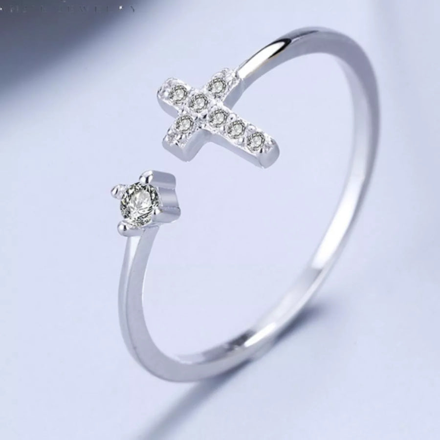 Adjustable Open Cross Ring Silver / One Size Apparel and Accessories