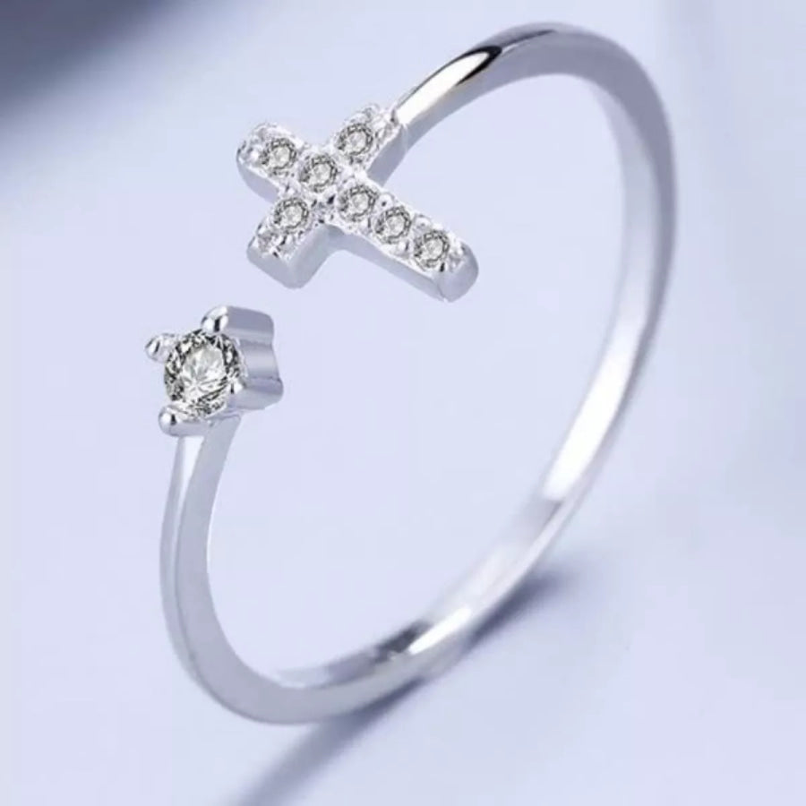 Adjustable Open Cross Ring Silver / One Size Apparel and Accessories