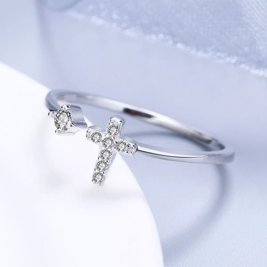 Adjustable Open Cross Ring Silver / One Size Apparel and Accessories