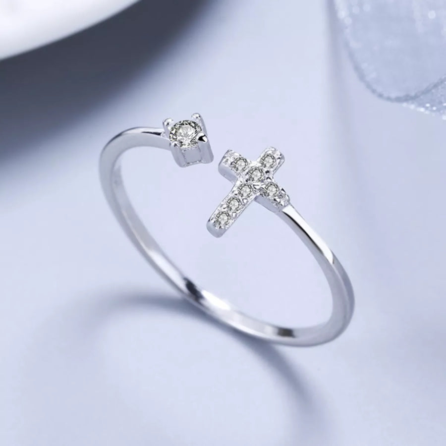 Adjustable Open Cross Ring Silver / One Size Apparel and Accessories