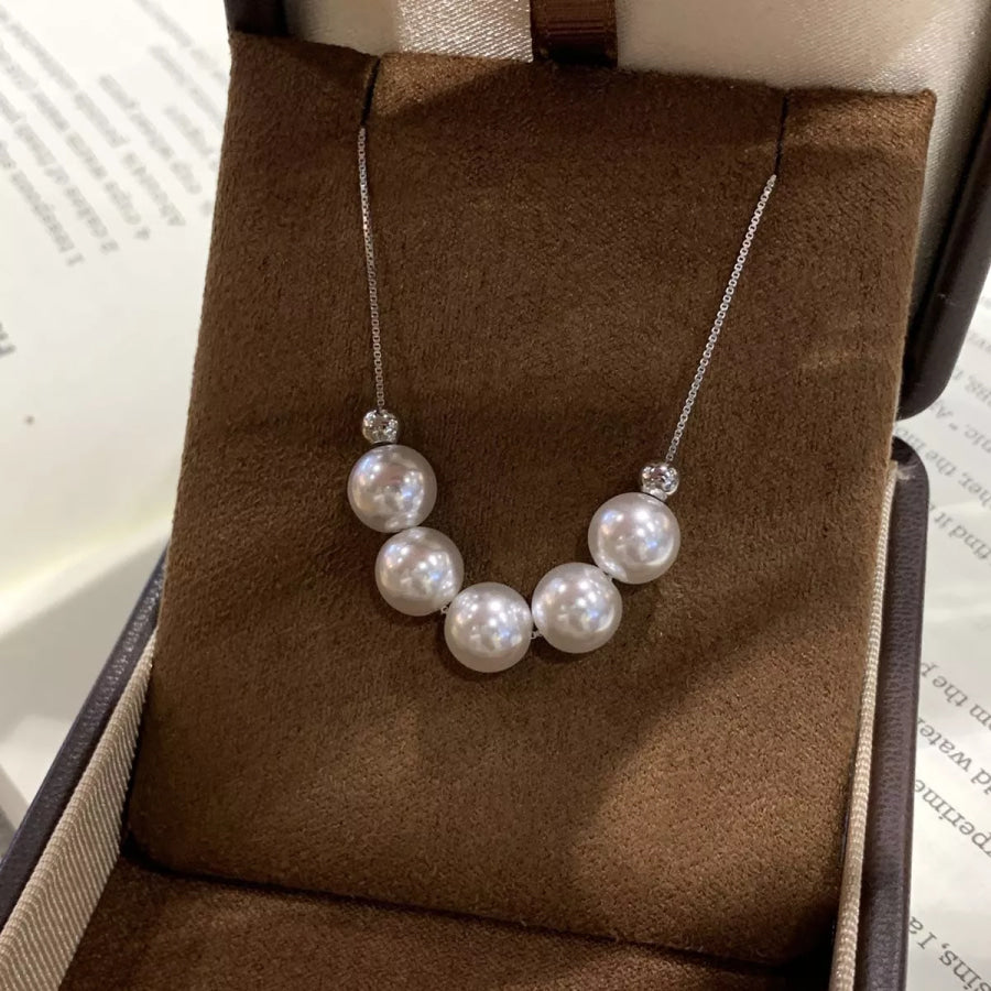 Adjustable Pearl Necklace Silver / One Size Apparel and Accessories