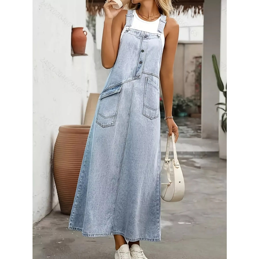 Adjustable Shoulder Straps Denim Overall Dress Sky Blue / S Apparel and Accessories