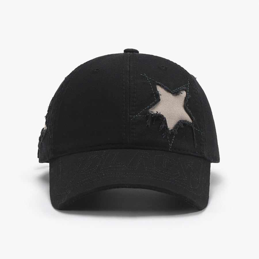 Adjustable Star Raw Hem Cap Black / One Size Apparel and Accessories
