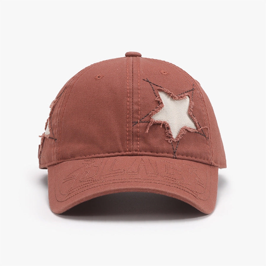 Adjustable Star Raw Hem Cap Brick Red / One Size Apparel and Accessories