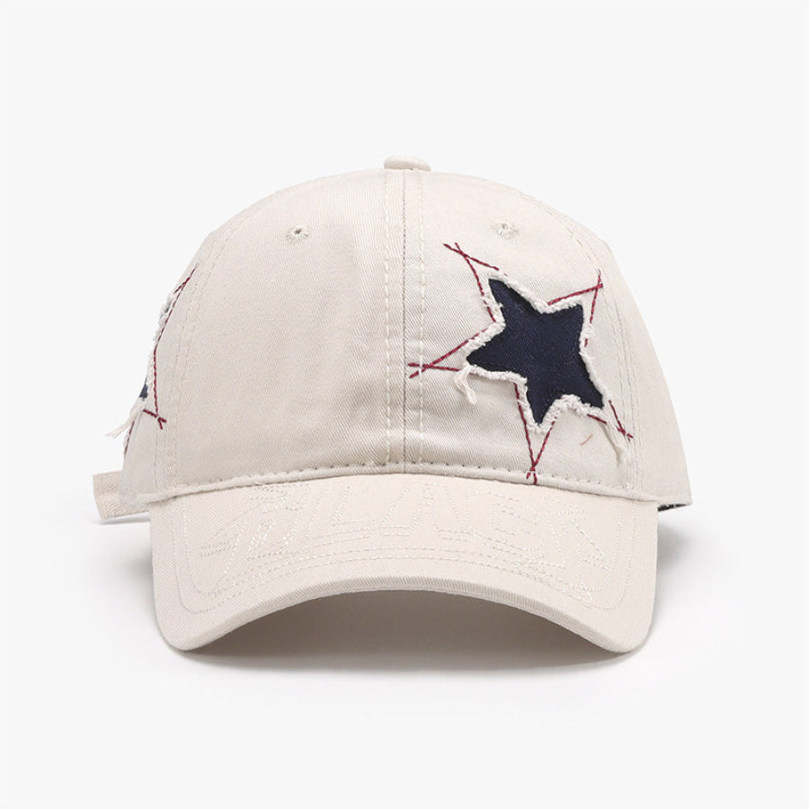 Adjustable Star Raw Hem Cap Ivory / One Size Apparel and Accessories